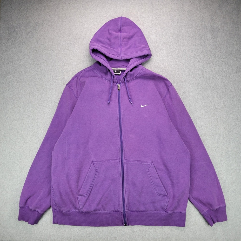 Nike Y2K Full Zip Hoodie Mens XXL Purple Embroidered Swoosh Fleece 341573-545